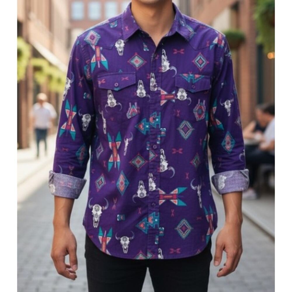 WRANGLER Vintage Purple Western Cotton Button Down Shirt Size XL Southwestern